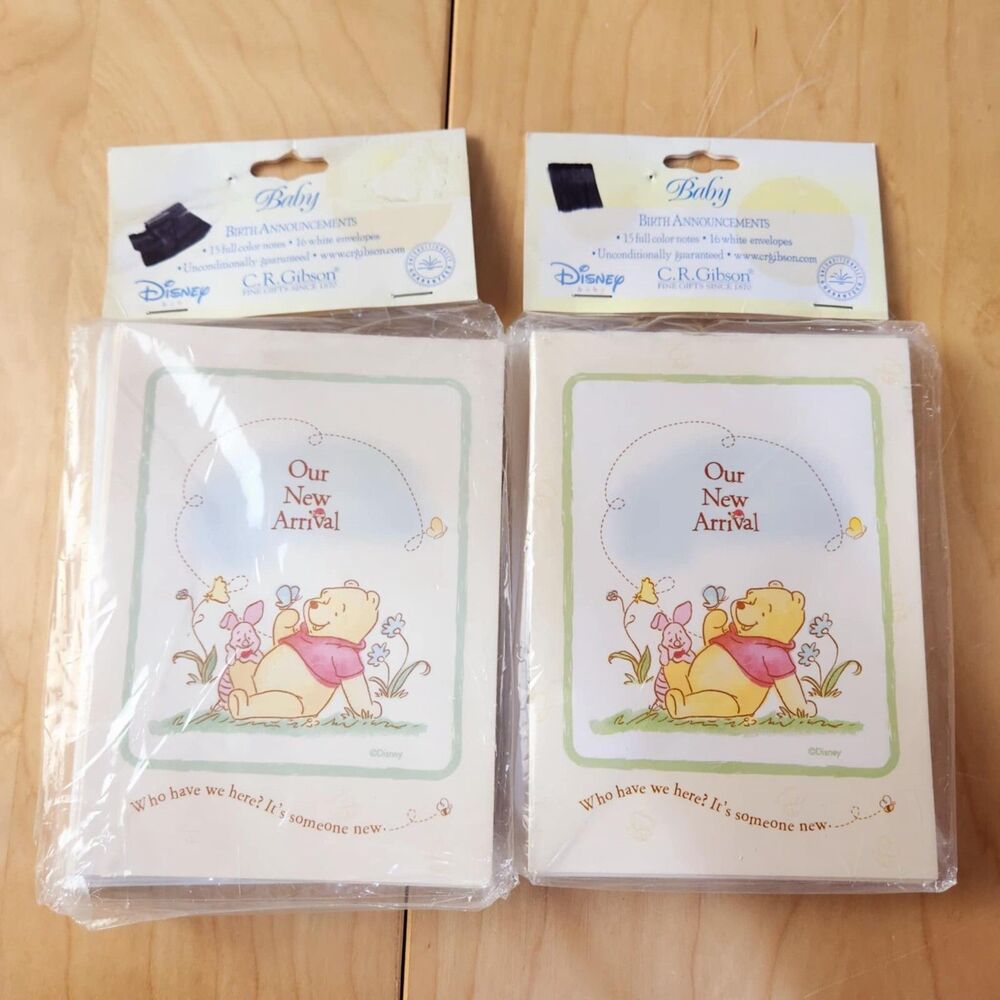 Gibson Winnie the Pooh Baby Birth Announcements Lot of 2 Packs 30 Total Cards